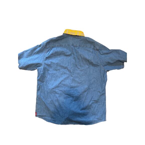 Vintage Wrangler short sleeve button up stretch jeans shirt retro‎ yellow XL wow - Picture 9 of 10